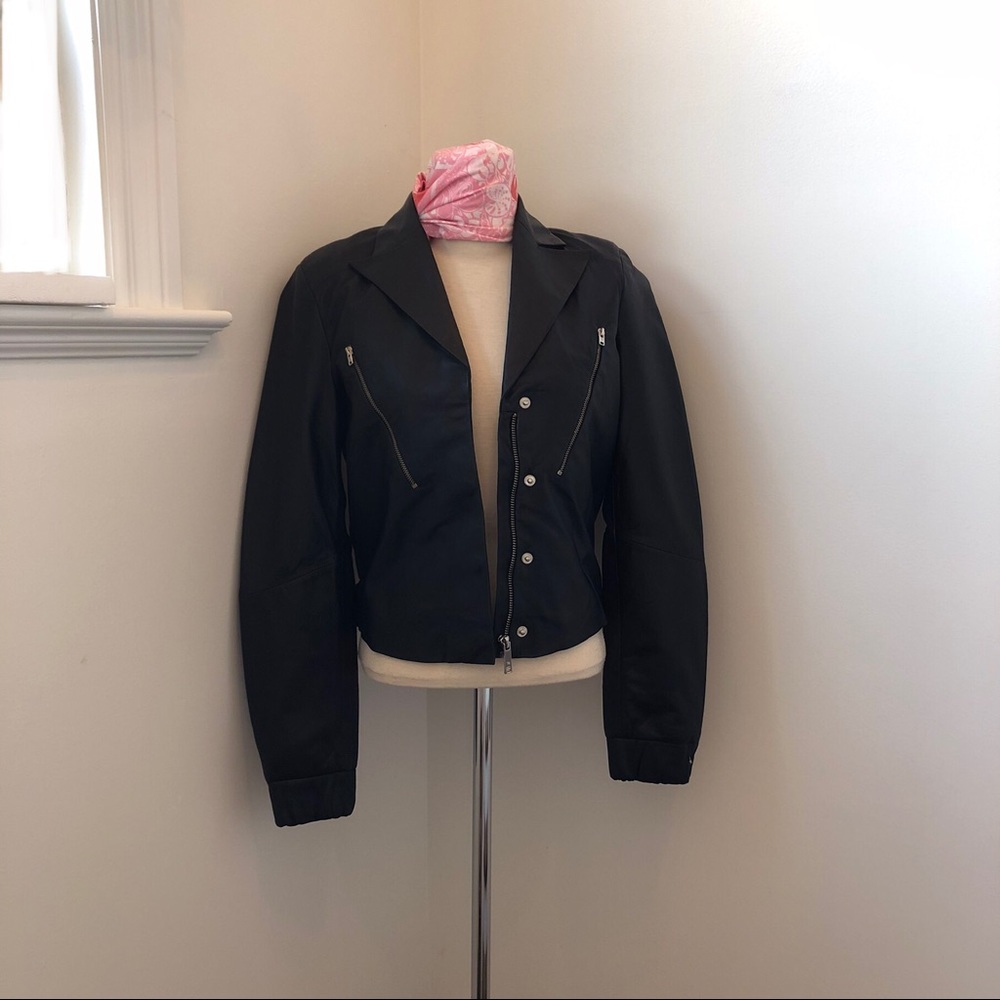 Brand new women’s black leather moto jacket, US 2